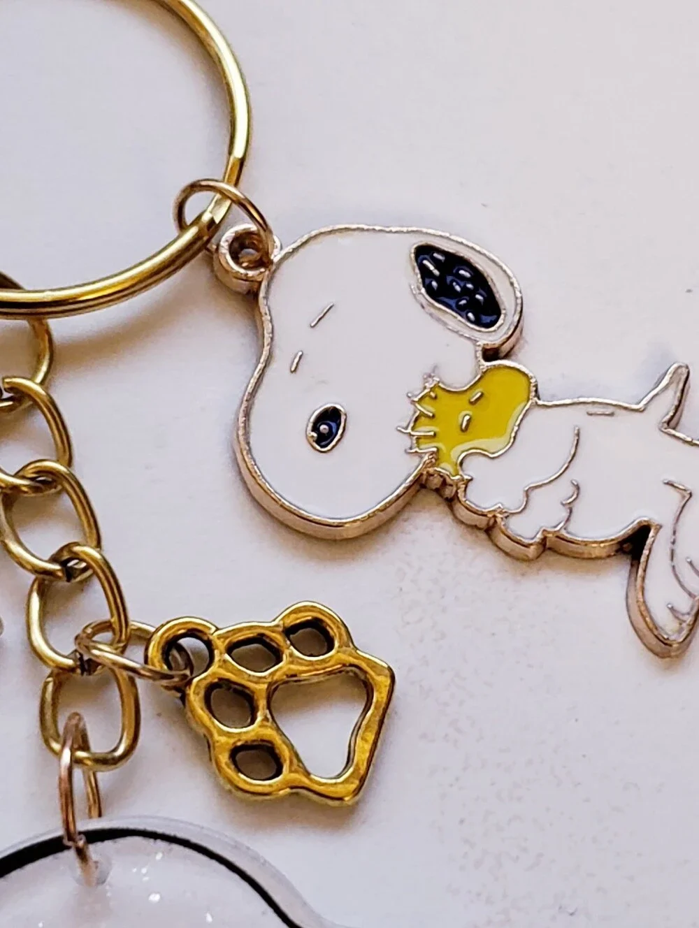 Handmade Charlie Brown Glitter Snoopy Woodstock Keychain